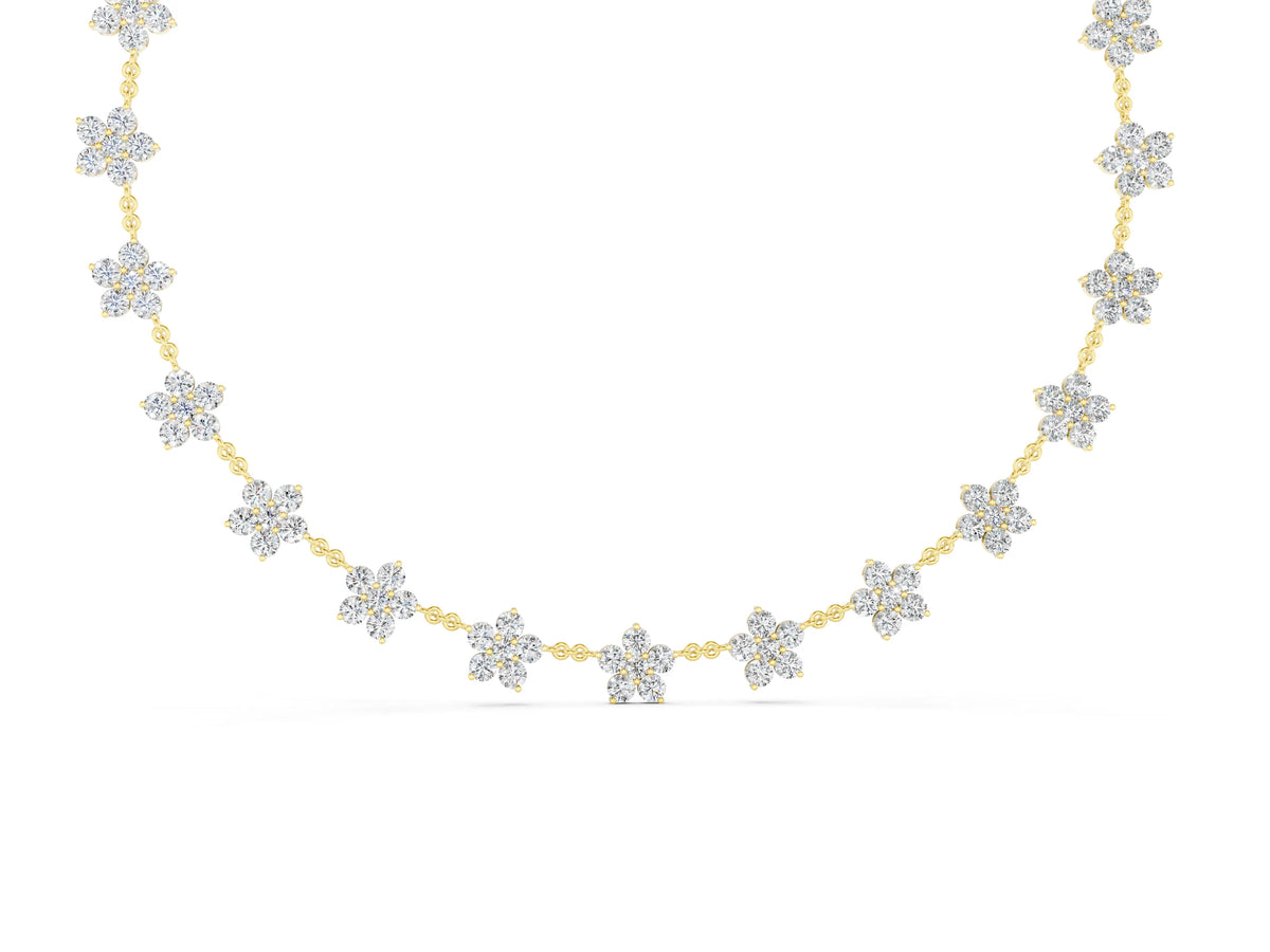 Yellow gold Round Diamond Floral Station Necklace with Diamond Accents