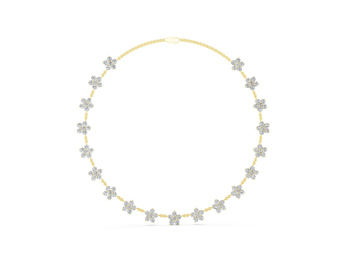 Yellow gold Round Diamond Floral Station Necklace with Diamond Accents_1