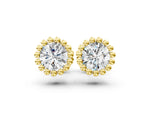 Yellow gold Round Diamond Flower Halo Stud Earrings with Petal Prong Setting