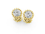 Yellow gold Round Diamond Flower Halo Stud Earrings with Petal Prong Setting_1
