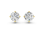 Yellow gold Round Diamond Flower Petal Solitaire Stud Earrings