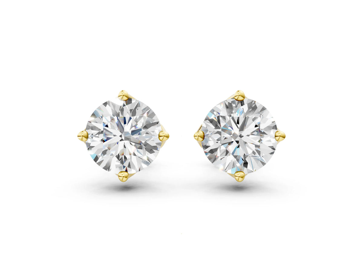 Yellow gold Round Diamond Flower Petal Solitaire Stud Earrings