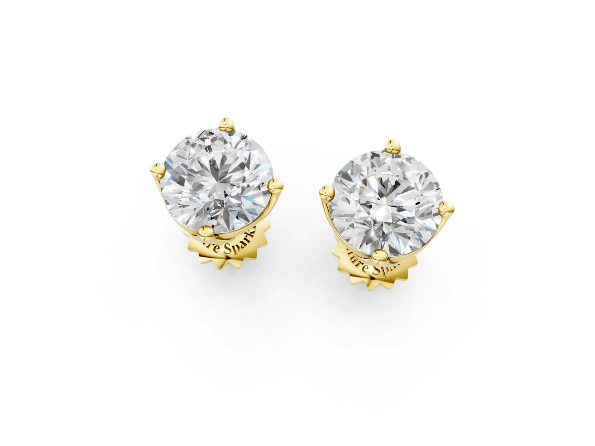 Yellow gold Round Diamond Flower Petal Solitaire Stud Earrings_1
