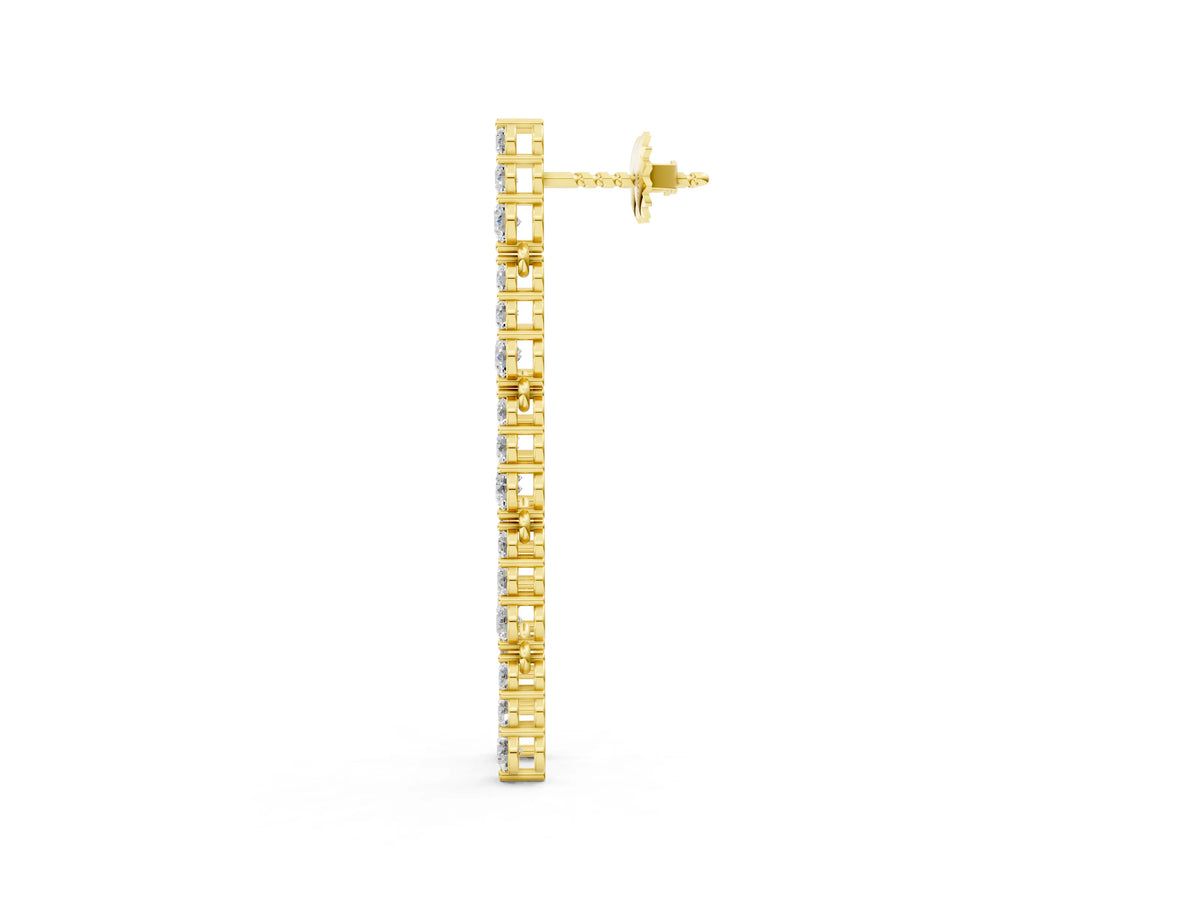 Yellow gold Round Diamond Graduated Dangle Earrings_1