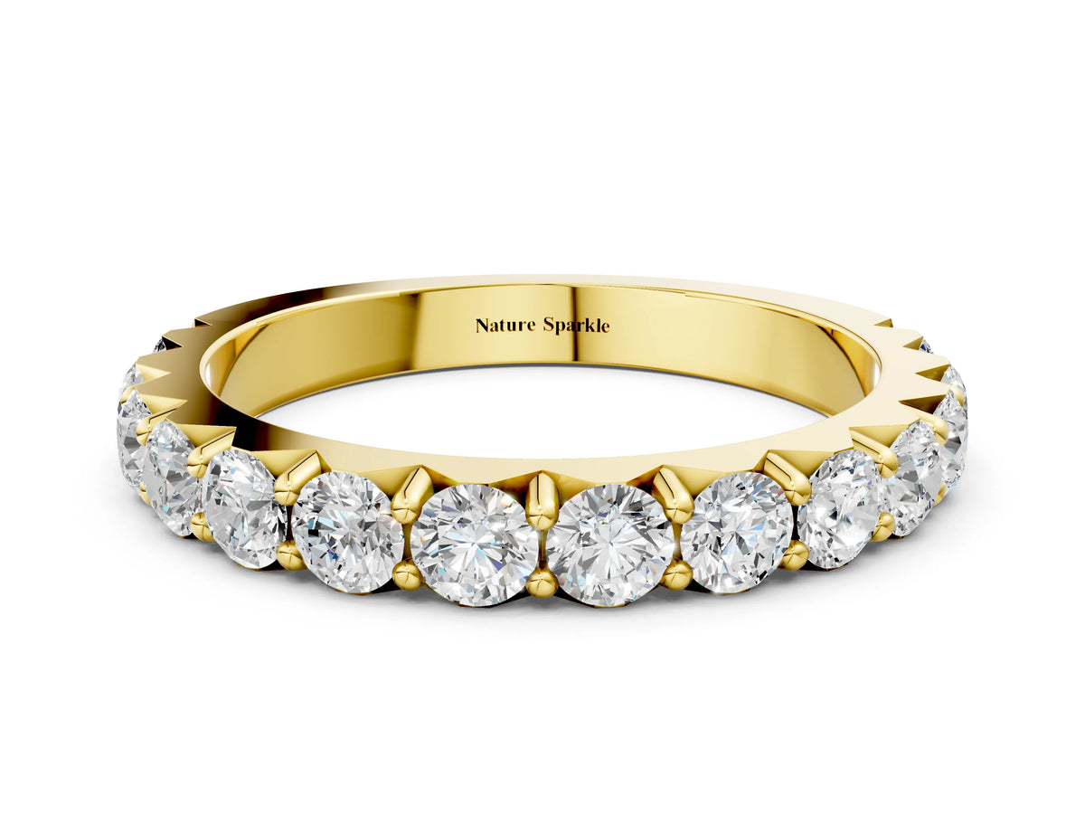 Yellow gold Round Diamond Half Eternity Band with Classic Prong Setting