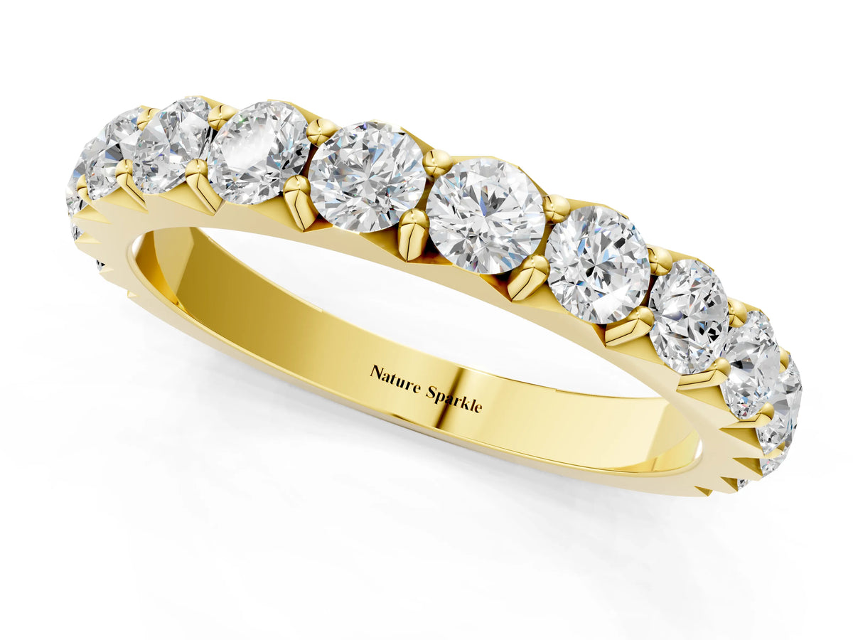 Yellow gold Round Diamond Half Eternity Band with Classic Prong Setting_1