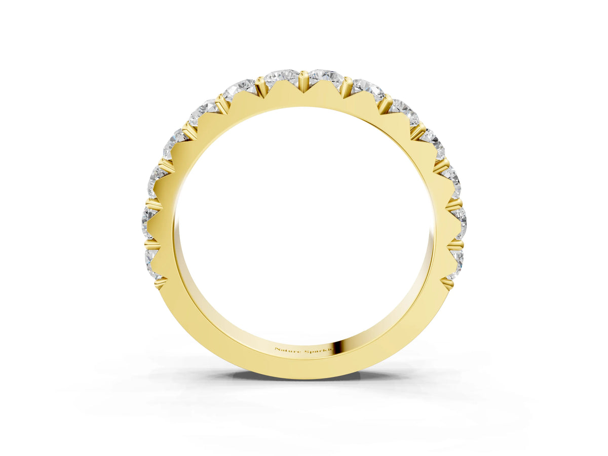 Yellow gold Round Diamond Half Eternity Band with Classic Prong Setting_3