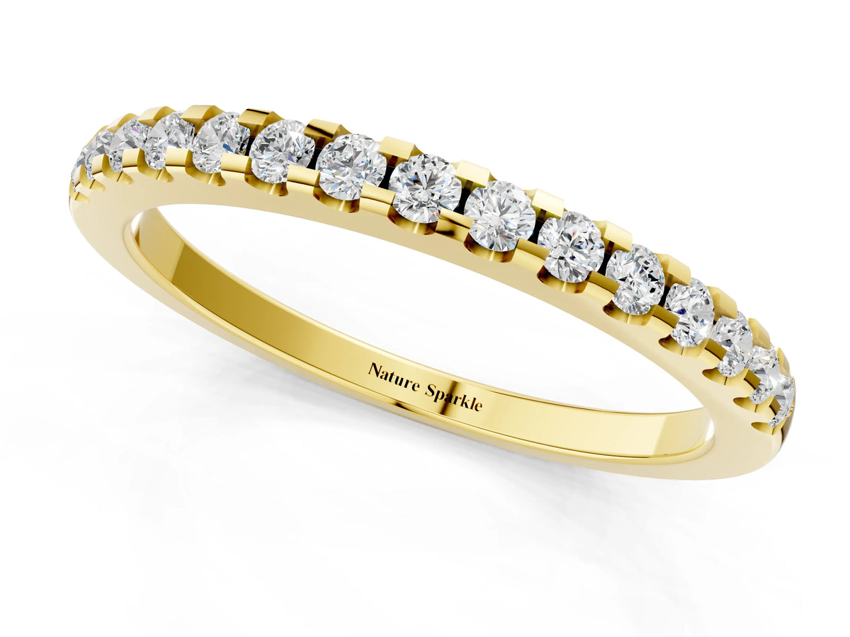 Yellow gold Round Diamond Half Eternity Band with Pavé Setting and Shared Prong_1