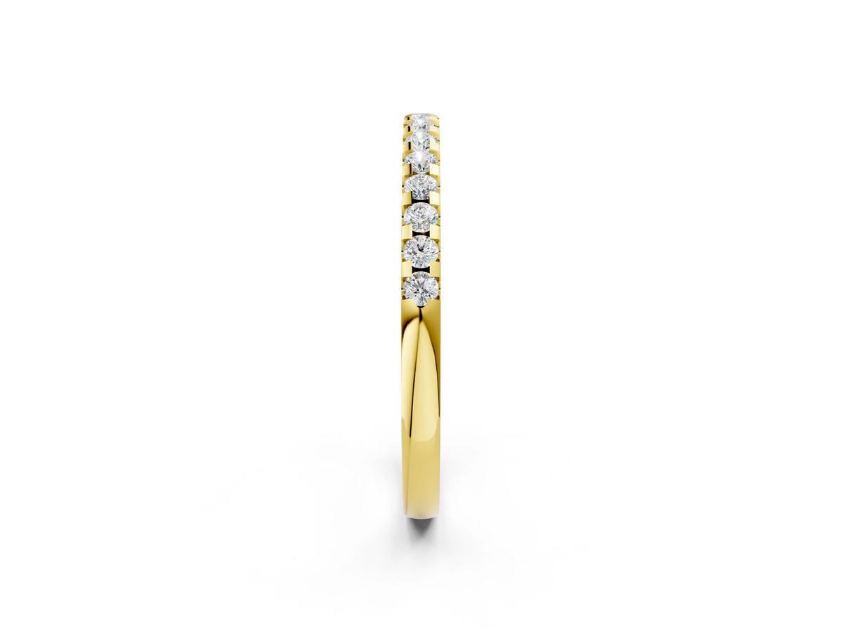 Yellow gold Round Diamond Half Eternity Band with Pavé Setting and Shared Prong_2