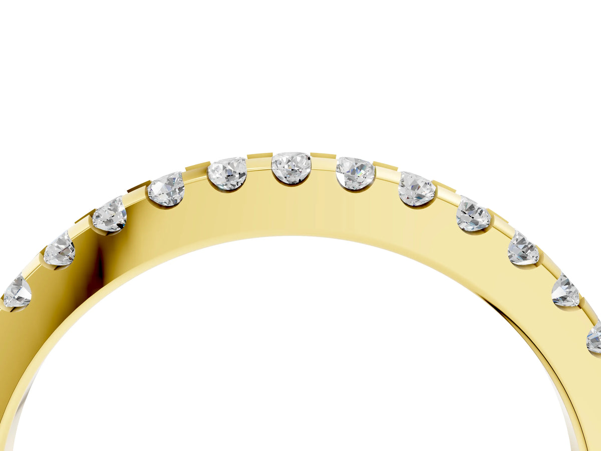 Yellow gold Round Diamond Half Eternity Band with Pavé Setting and Shared Prong_4