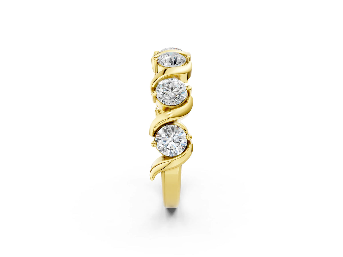 Yellow gold Round Diamond Half Eternity Band with Wave Prong Setting_2