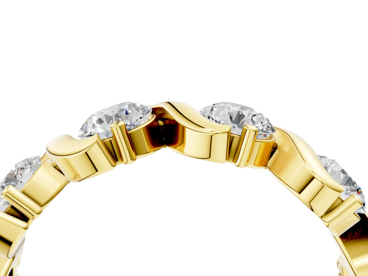 Yellow gold Round Diamond Half Eternity Band with Wave Prong Setting_4