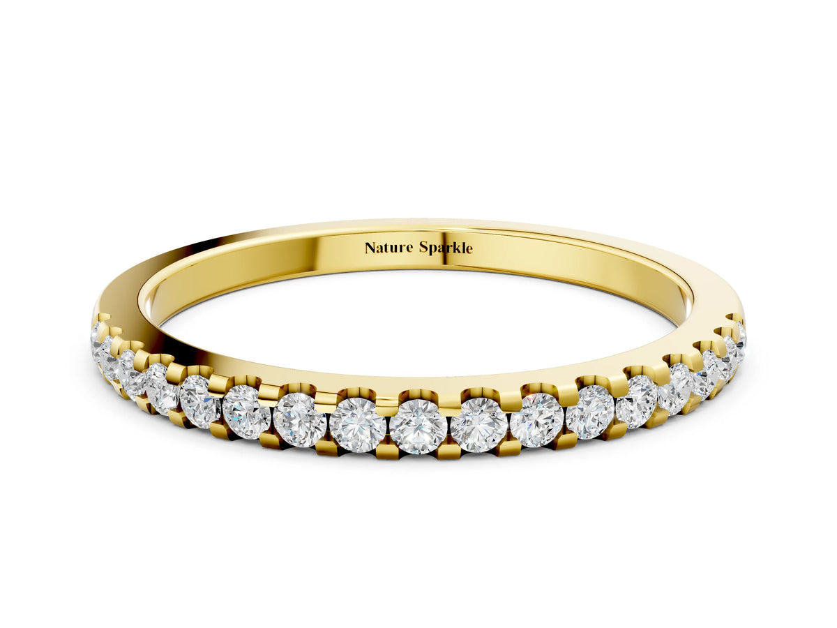 Yellow gold Round Diamond Half Eternity Prong Set Band