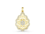 Yellow gold Round Diamond Halo Pendant with Filigree Design