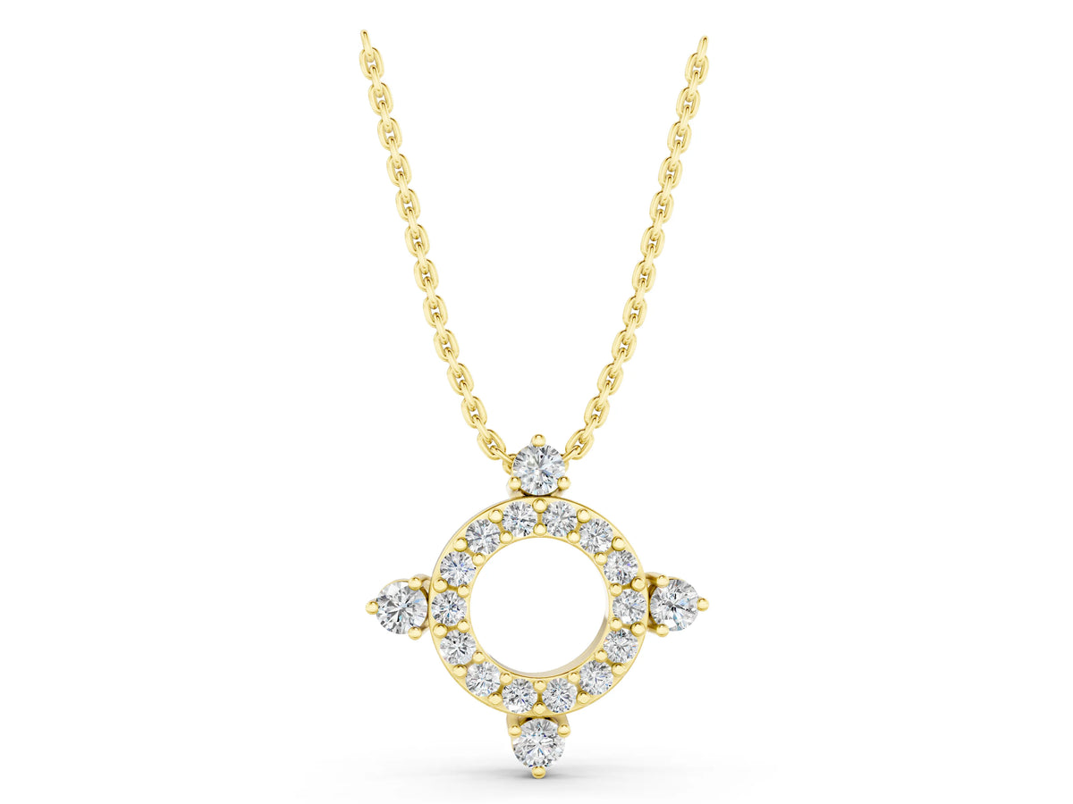 Yellow gold Round Diamond Halo Pendant with Four-Prong Setting_1