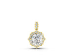 Yellow gold Round Diamond Halo Pendant with Milgrain Prong Setting