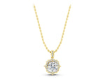 Yellow gold Round Diamond Halo Pendant with Milgrain Prong Setting_1