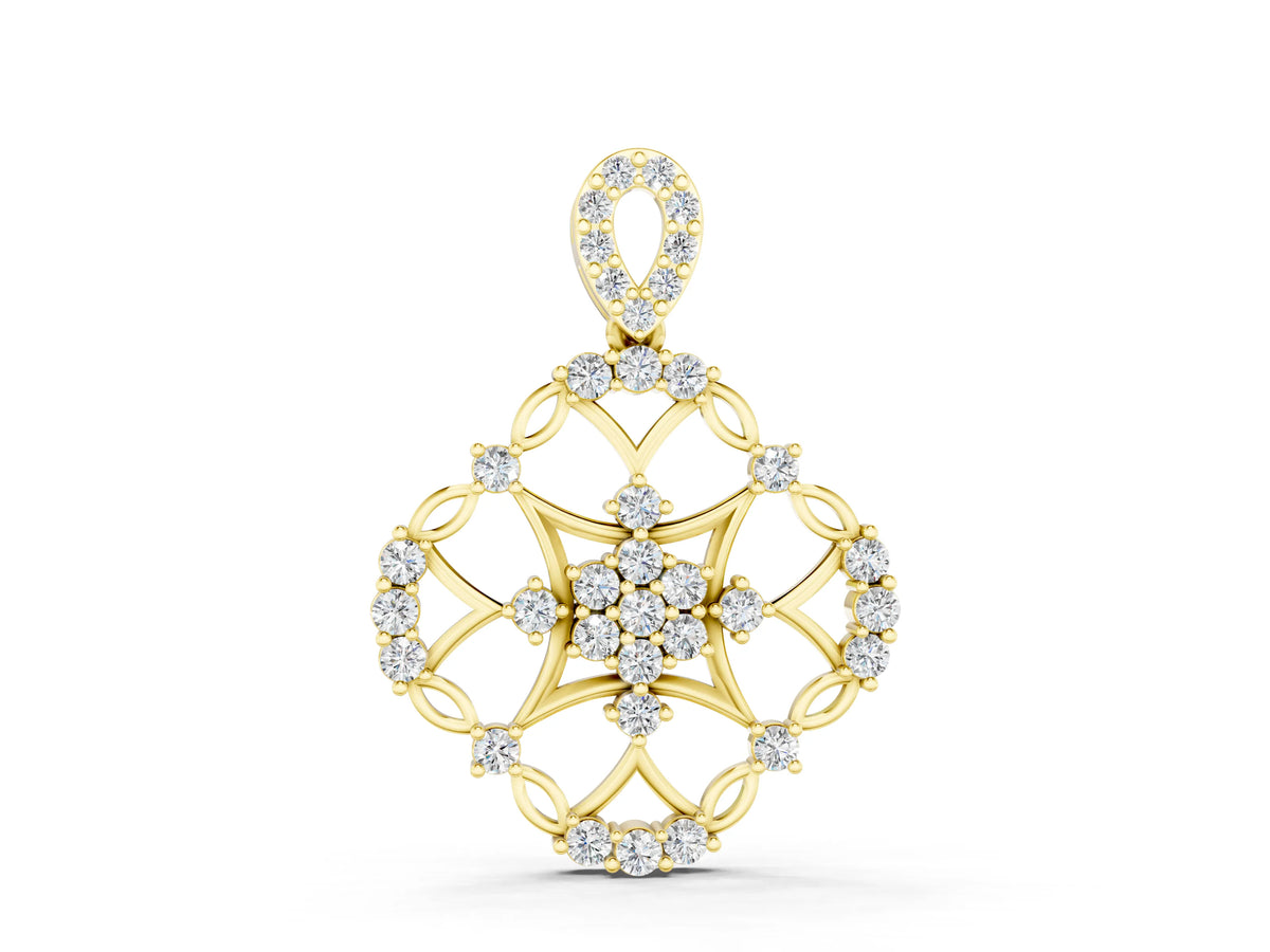Yellow gold Round Diamond Halo Pendant with Pavé Setting