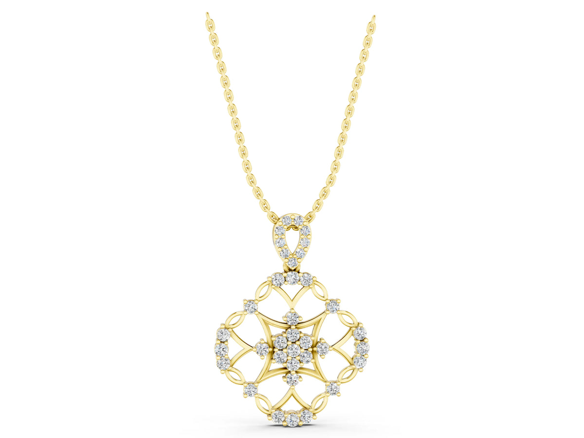 Yellow gold Round Diamond Halo Pendant with Pavé Setting_1