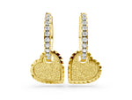 Yellow gold Round Diamond Heart Charm Huggie Hoop Earrings