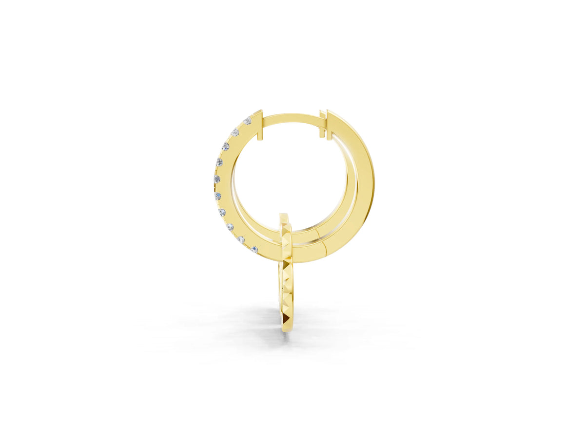 Yellow gold Round Diamond Heart Charm Huggie Hoop Earrings_1