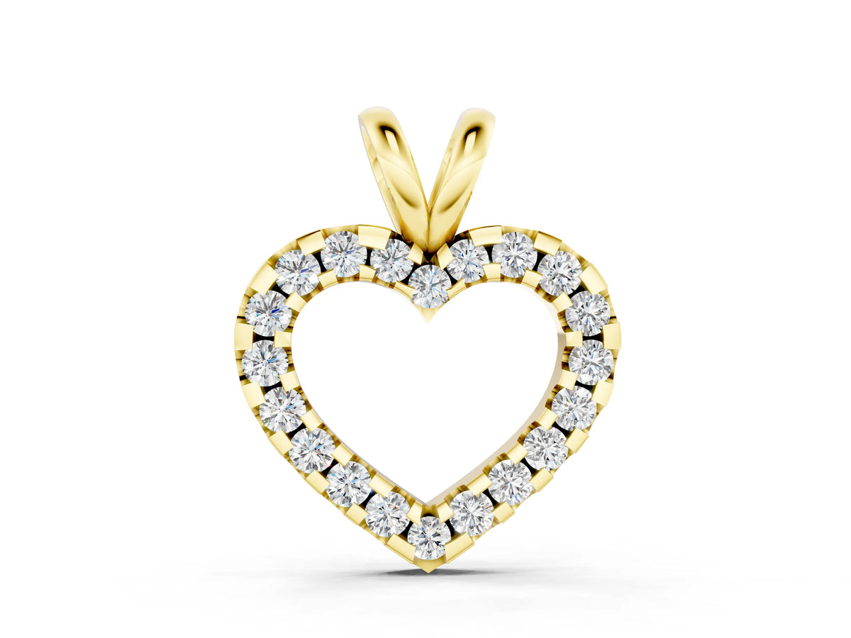 Yellow gold Round Diamond Heart Pendant with Pavé Setting