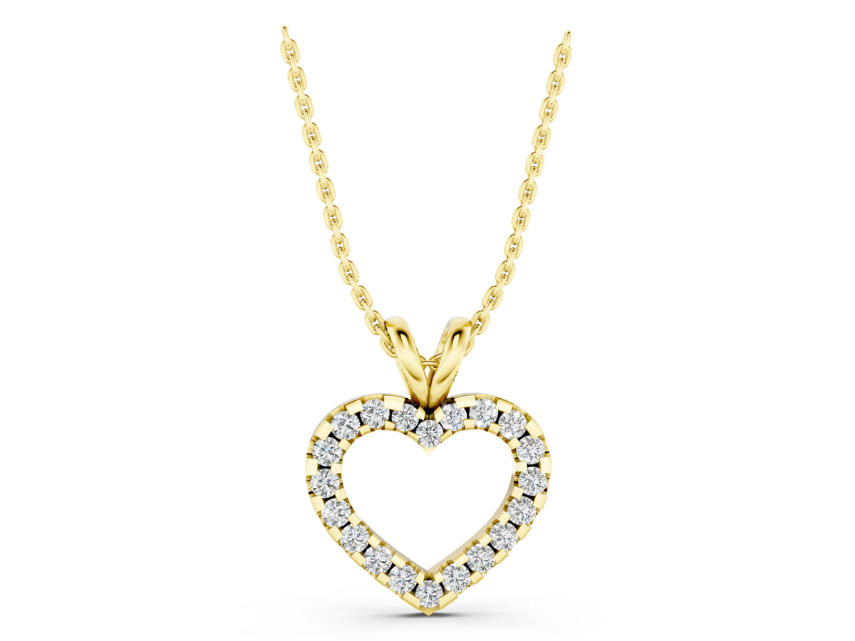 Yellow gold Round Diamond Heart Pendant with Pavé Setting_1