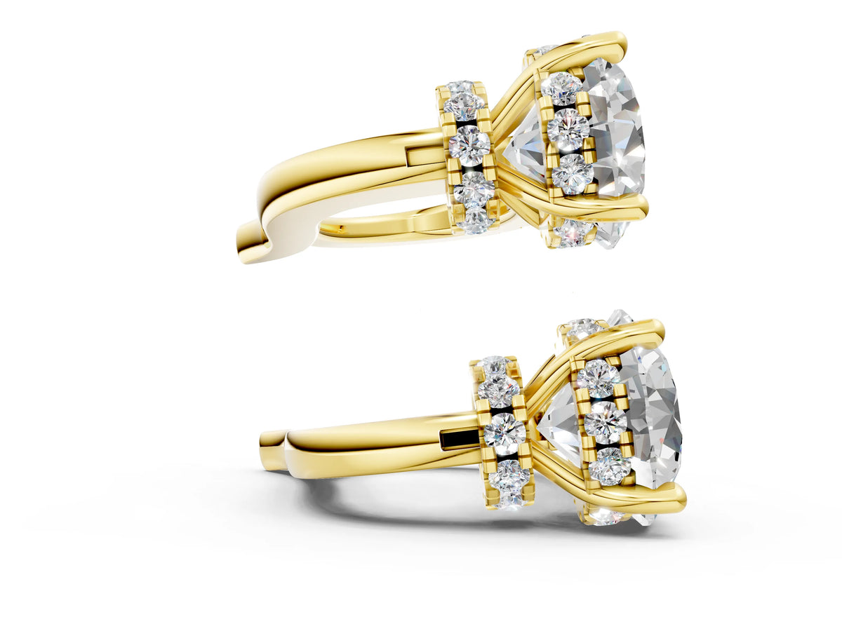 Yellow gold Round Diamond Hidden Halo Drop Earrings