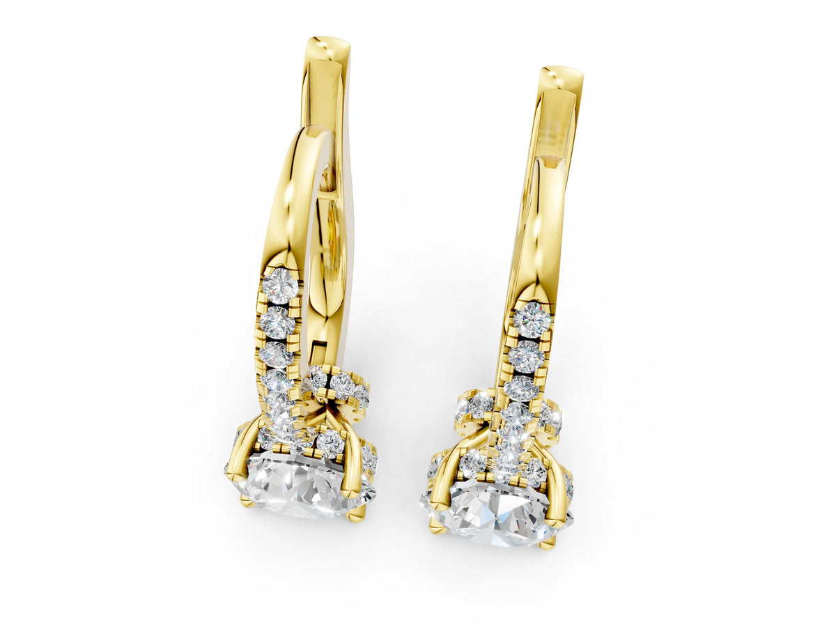 Yellow gold Round Diamond Hidden Halo Drop Earrings_1