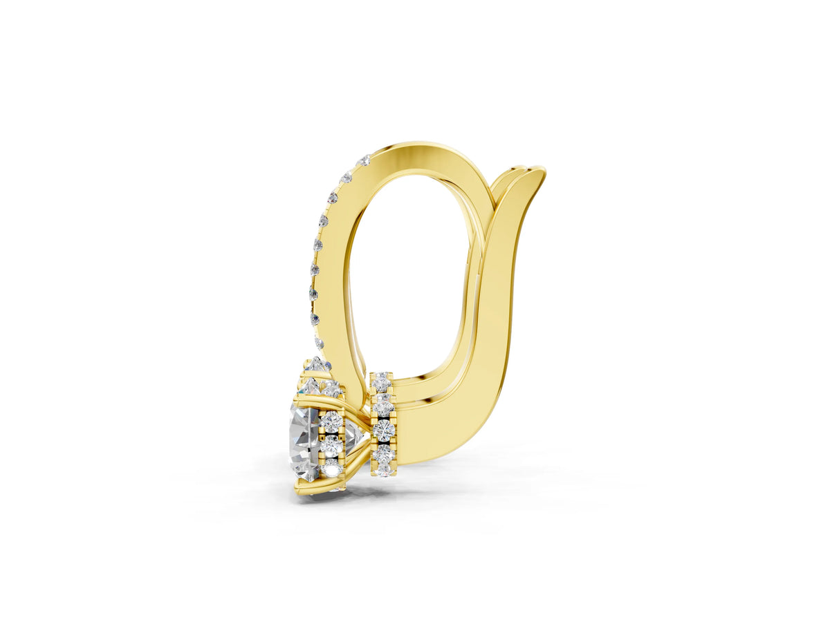Yellow gold Round Diamond Hidden Halo Drop Earrings_2