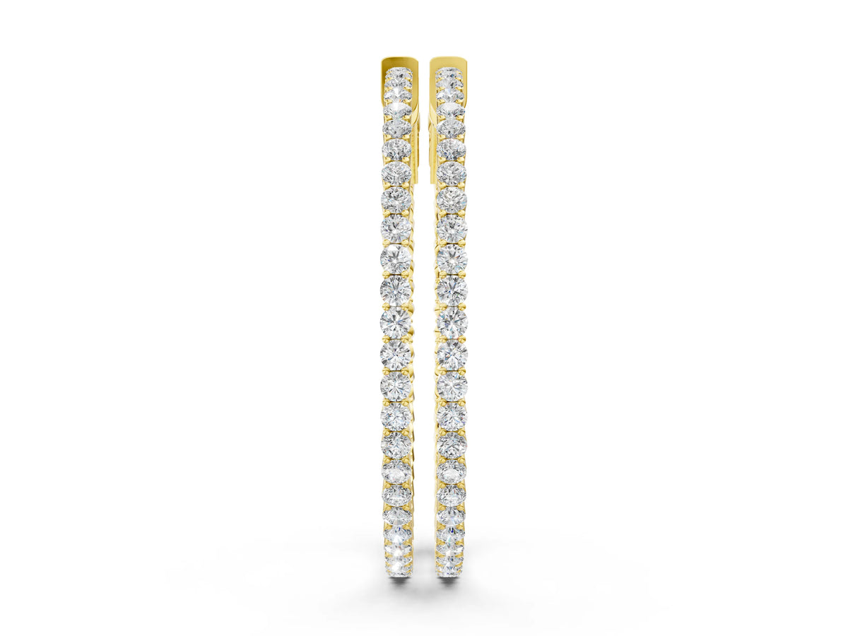 Yellow gold Round Diamond Hoop Earrings with Pave Setting and Shared Prong