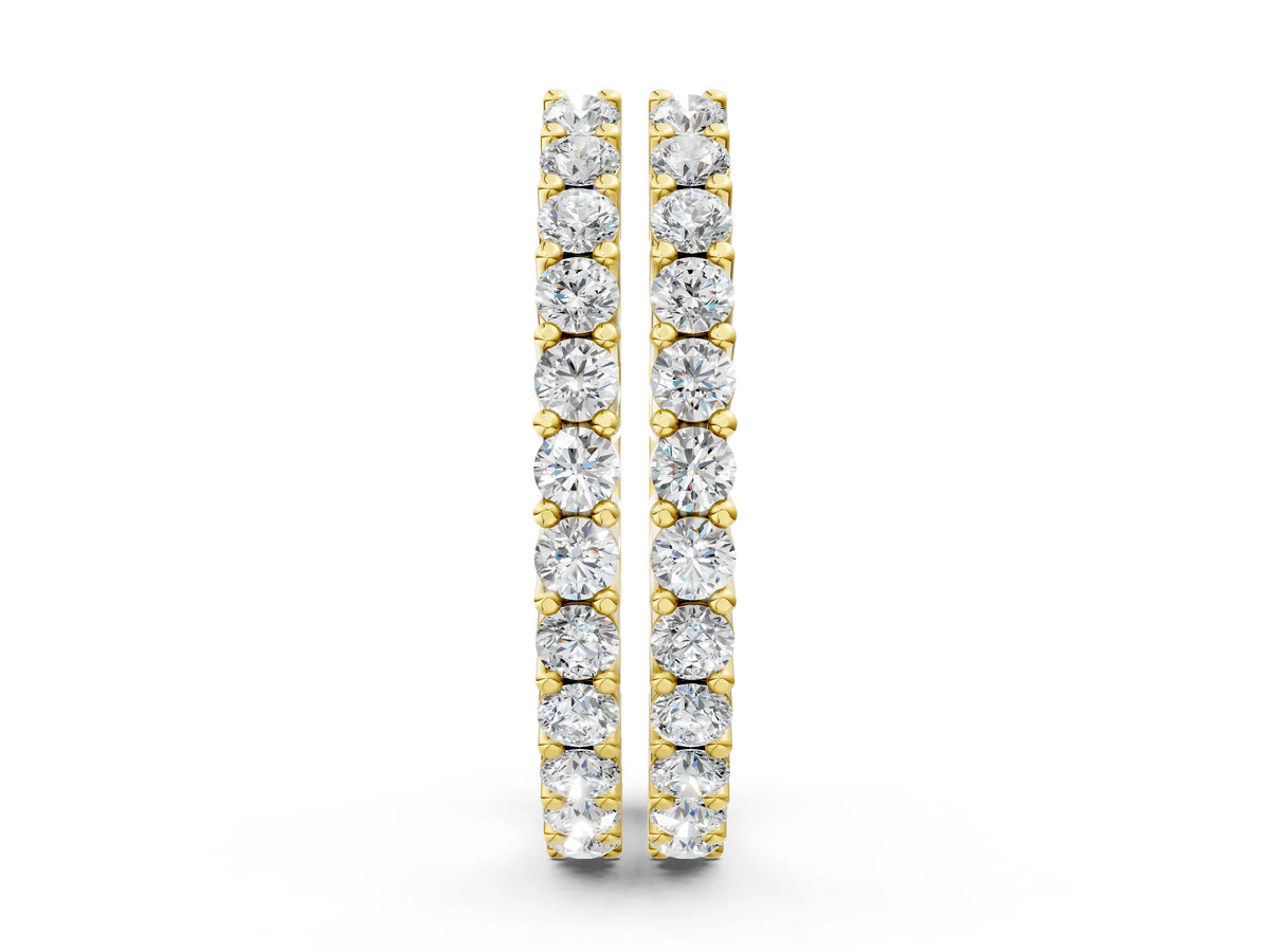 Yellow gold Round Diamond Hoop Earrings with Prong Setting