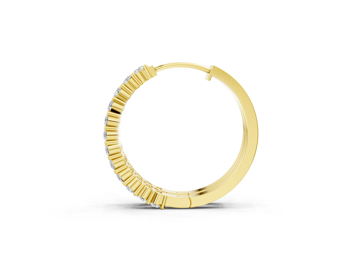 Yellow gold Round Diamond Hoop Earrings with Prong Setting_1