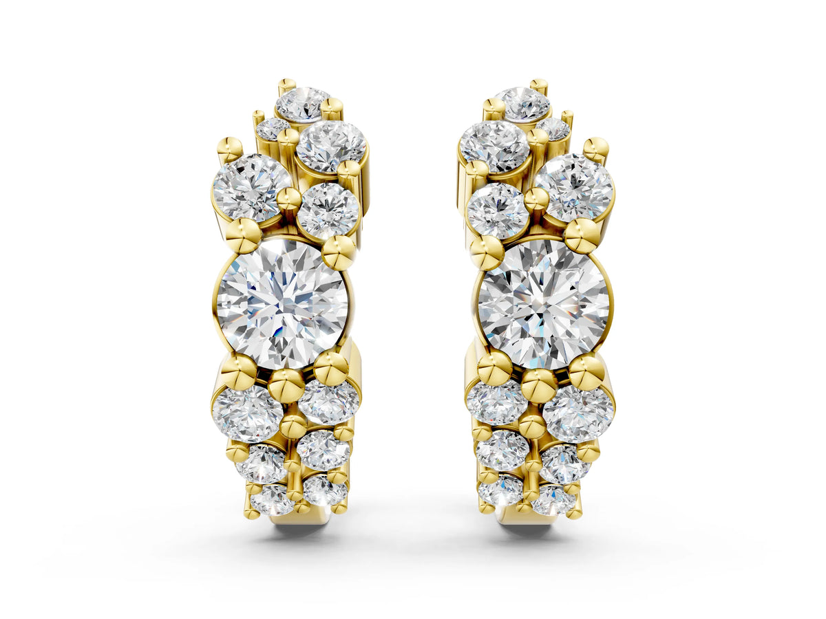 Yellow gold Round Diamond Hydrangea Bouquet Hoop Earrings with Diamond Accents