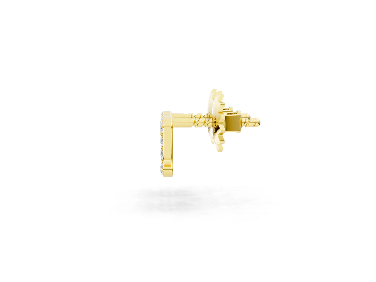 Yellow gold Round Diamond Initial A Stud Earrings_1