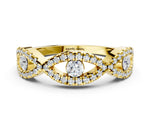Yellow gold Round Diamond Marquise Halo Twist Band with Pavé Setting