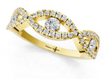 Yellow gold Round Diamond Marquise Halo Twist Band with Pavé Setting_1