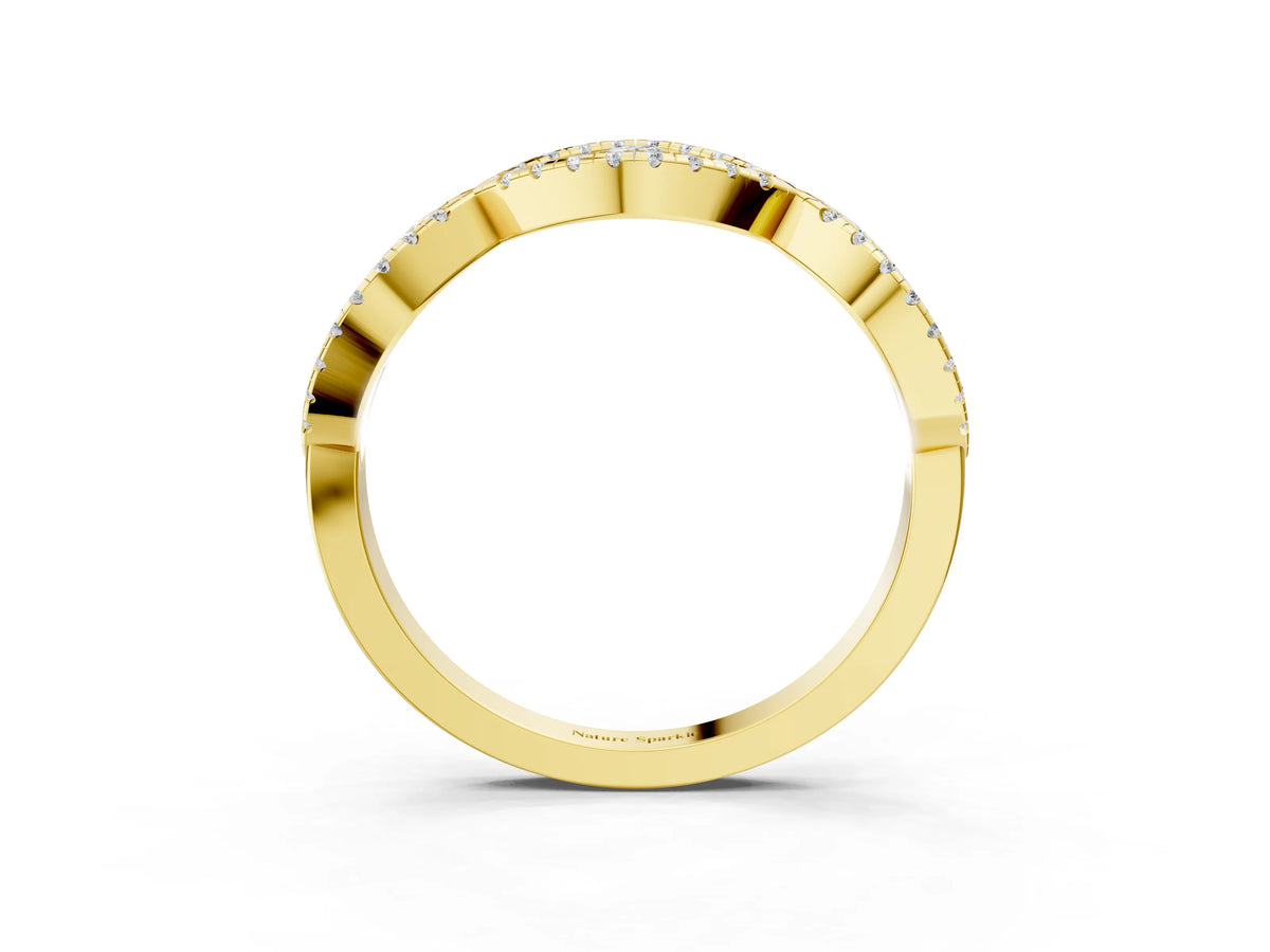 Yellow gold Round Diamond Marquise Halo Twist Band with Pavé Setting_3
