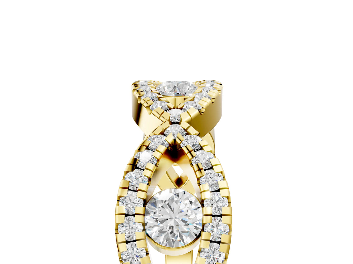 Yellow gold Round Diamond Marquise Halo Twist Band with Pavé Setting_5
