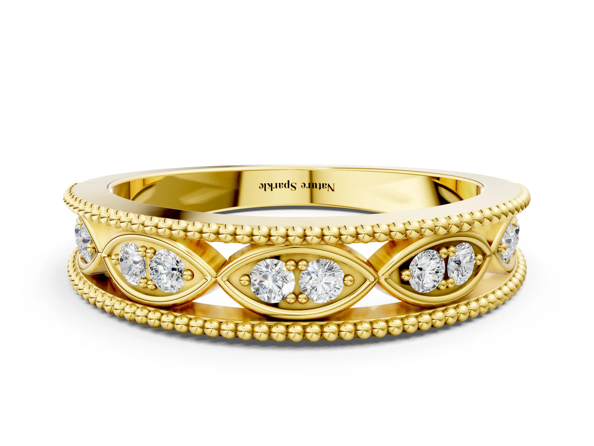 Yellow gold Round Diamond Marquise Milgrain Two-Tone Prong Set Band
