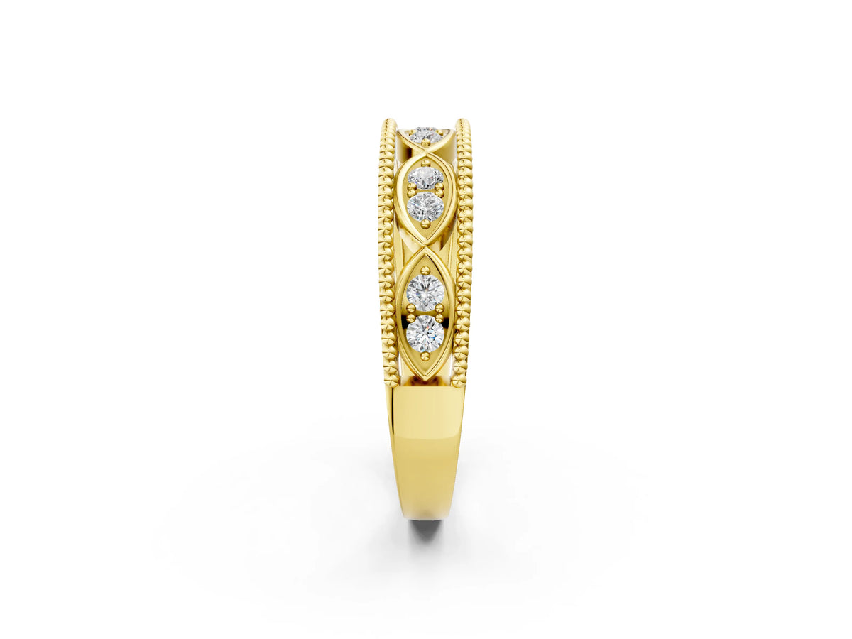 Yellow gold Round Diamond Marquise Milgrain Two-Tone Prong Set Band_2