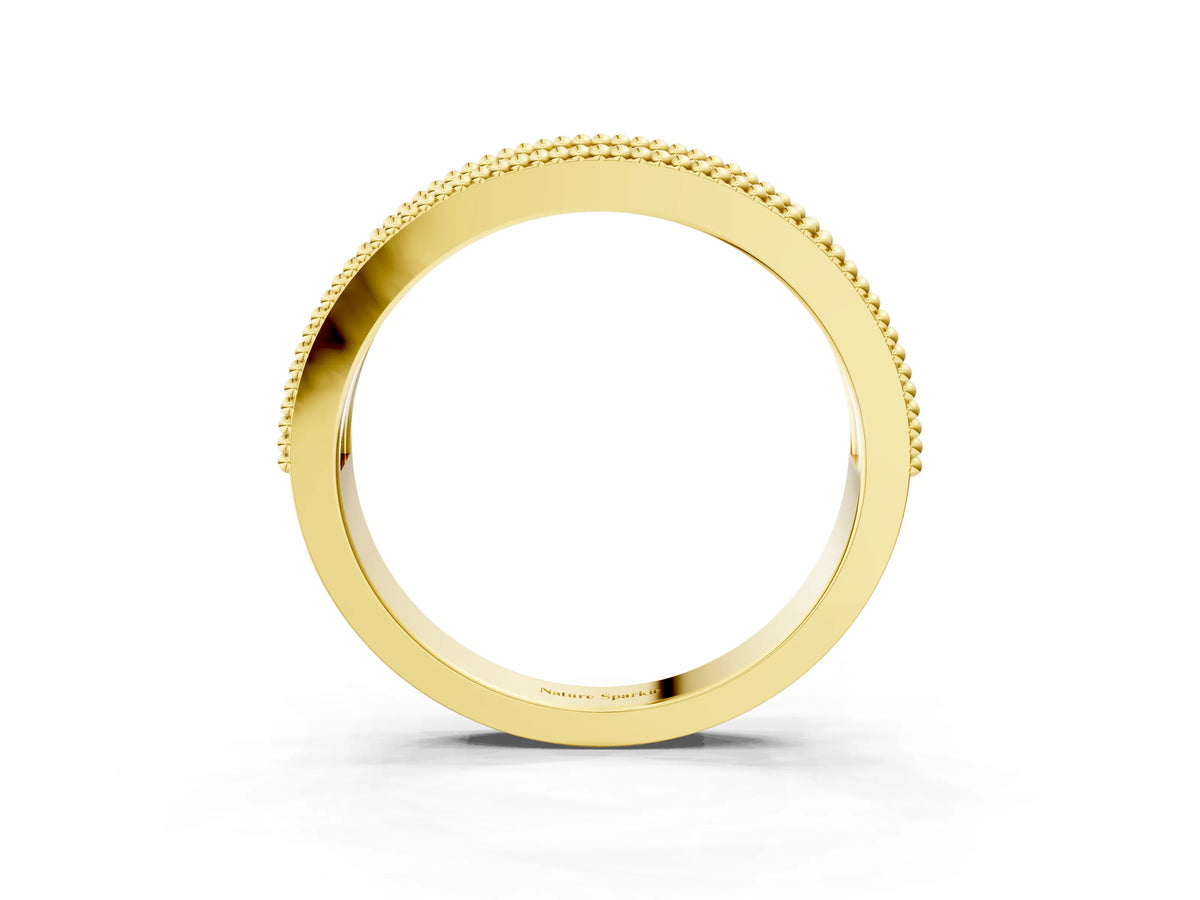 Yellow gold Round Diamond Marquise Milgrain Two-Tone Prong Set Band_3