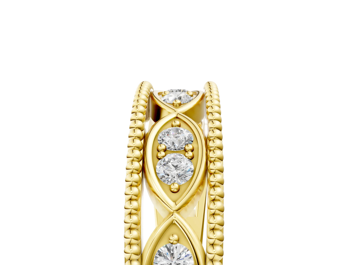 Yellow gold Round Diamond Marquise Milgrain Two-Tone Prong Set Band_5