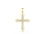Yellow gold Round Diamond Milgrain Cross Pendant with Bezel Setting