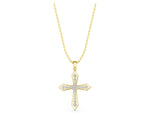 Yellow gold Round Diamond Milgrain Cross Pendant with Bezel Setting_1