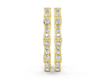 Yellow gold Round Diamond Pavé Bamboo Hoop Earrings with Four-Prong Setting