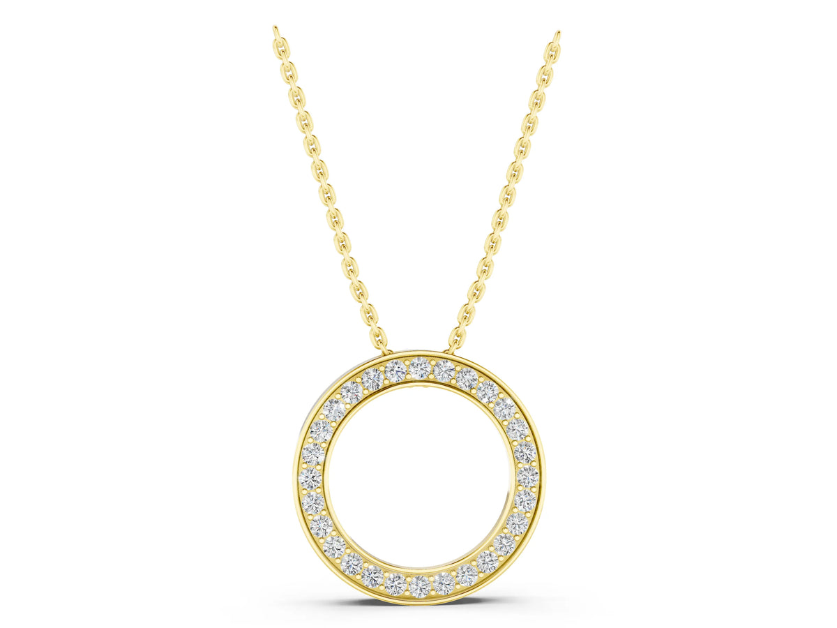 Yellow gold Round Diamond Pavé Circle Pendant_1