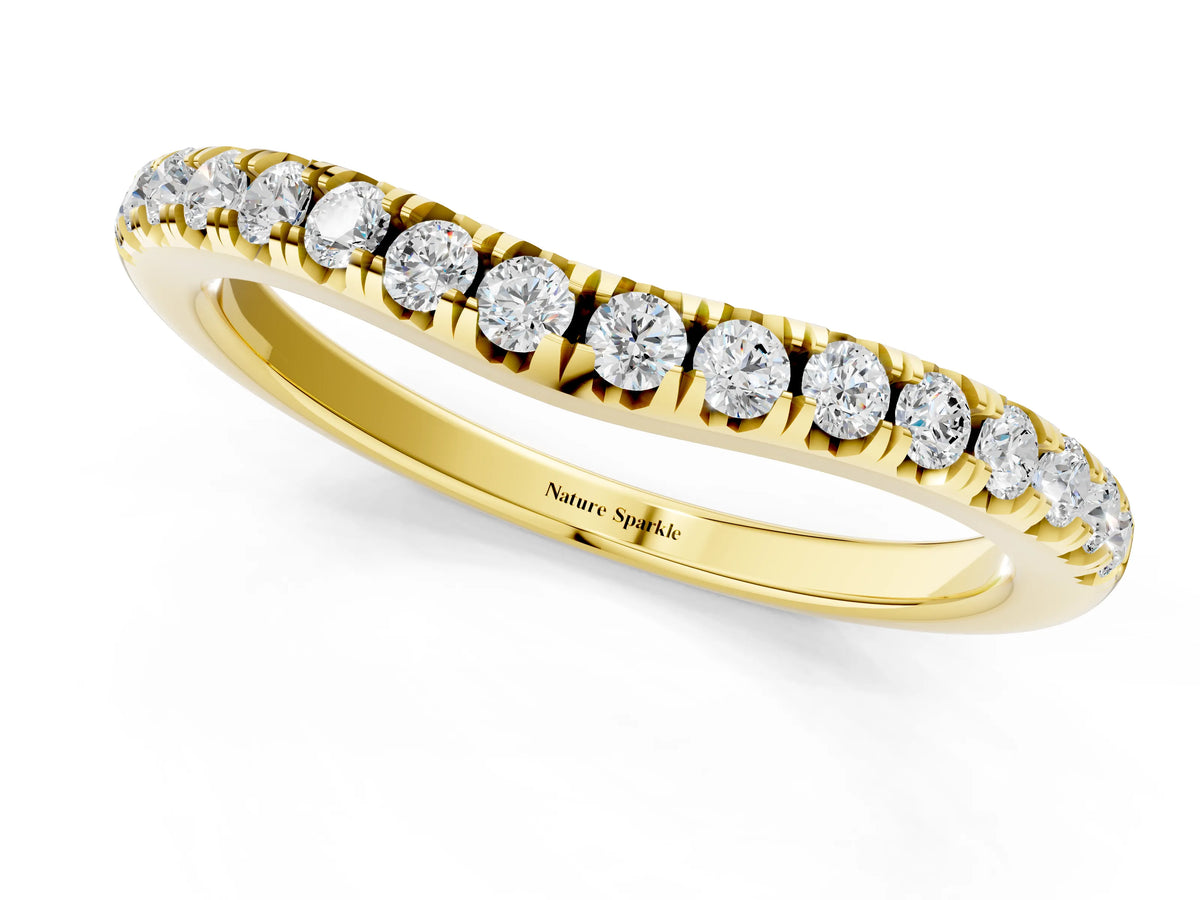 Yellow gold Round Diamond Pavé Curved Band with Shared Prong Setting_1