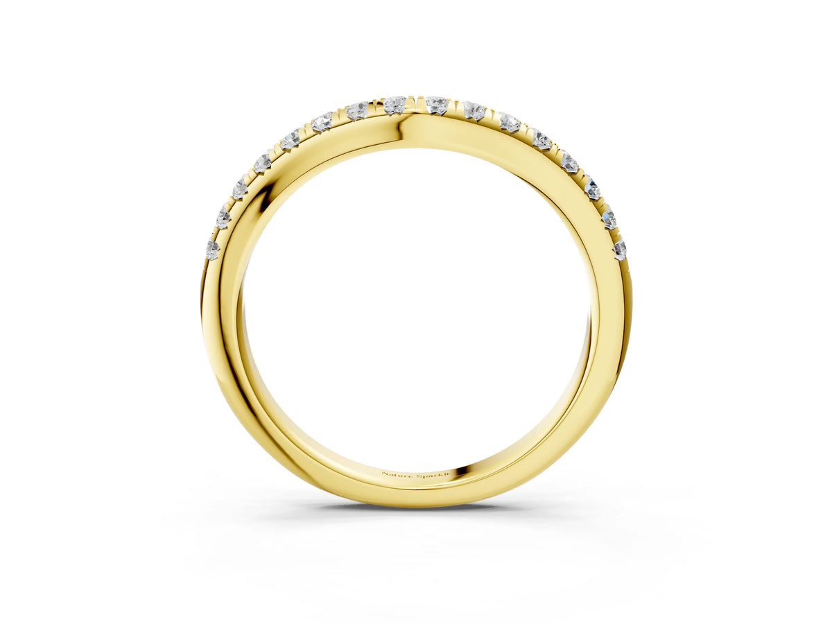 Yellow gold Round Diamond Pavé Curved Band with Shared Prong Setting_3