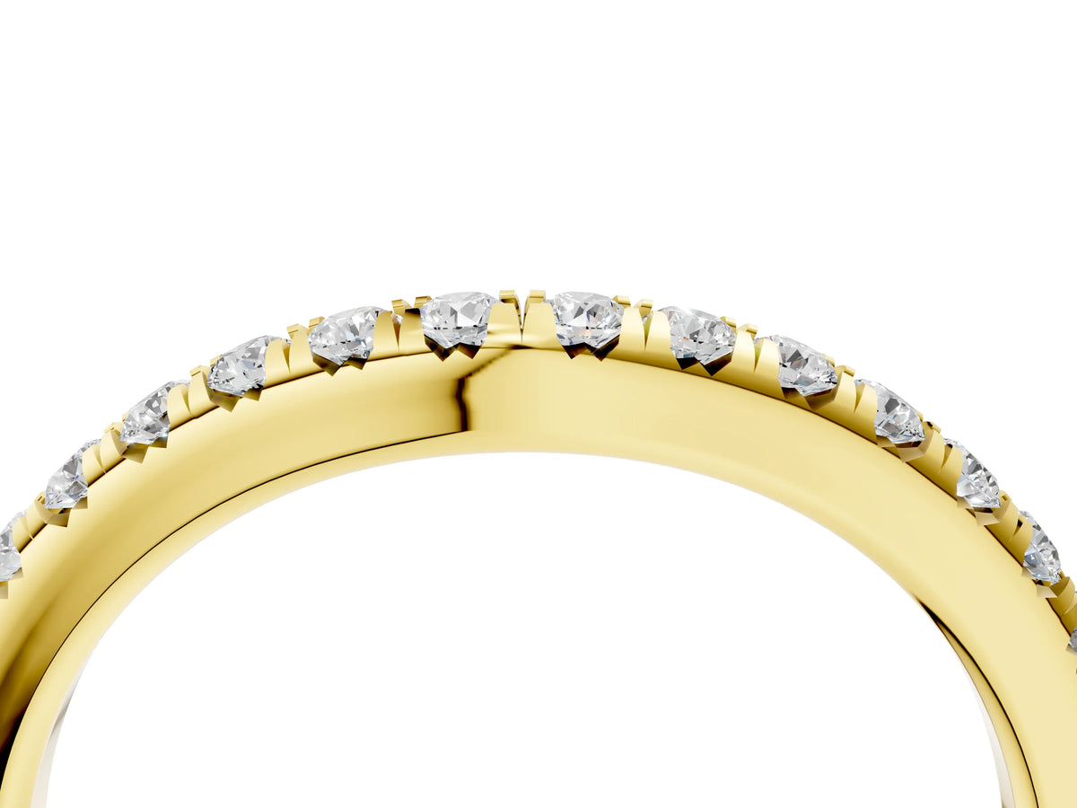 Yellow gold Round Diamond Pavé Curved Band with Shared Prong Setting_4